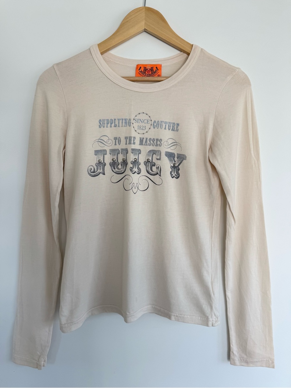 Vintage Juicy Couture Long Sleeve Graphic Tee in Light Cream